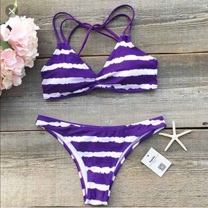 Cupshe purple striped bikini set